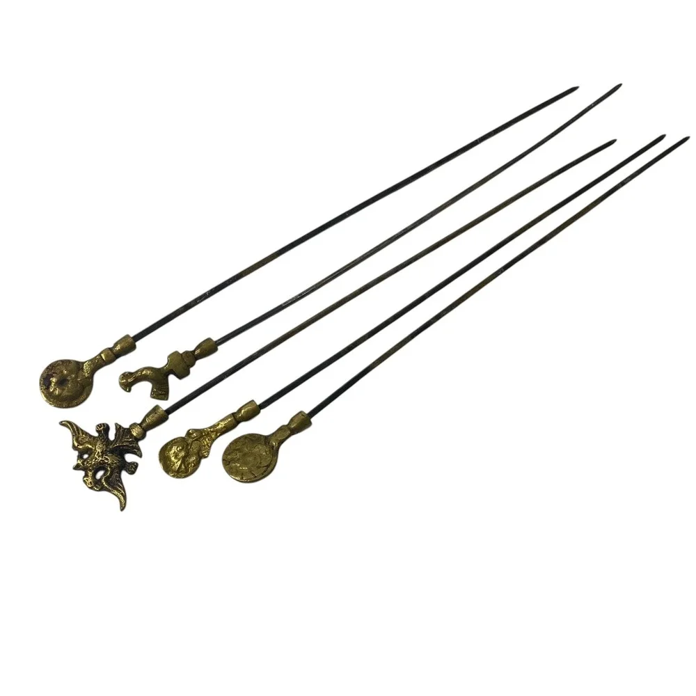 Vintage Brass Figural Cocktail Kabob Skewers‎ Set Ornate Griffin Dolphin Barware